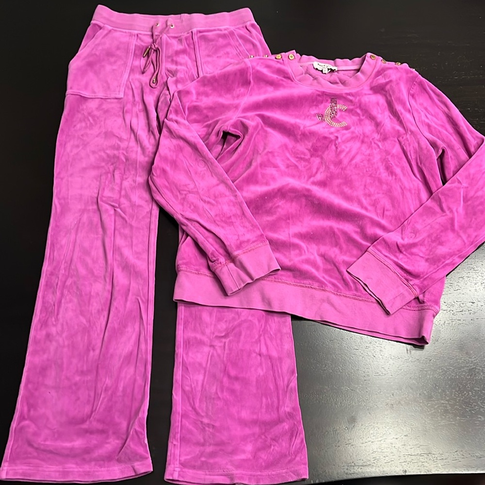 Juicy Couture Velour Purple / Dark Pink Track Suit, Size XL Top, Size S Bottom